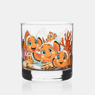 Clownfisch Cartoon süß Familie Unterwasser Whiskyglas
