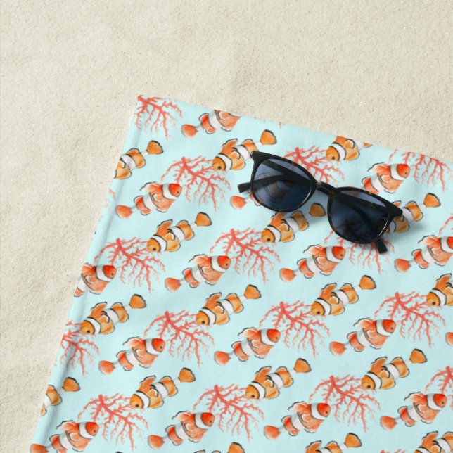 Clownfish Anemonefish Korallenaquarellmuster Strandtuch (Beispiel)