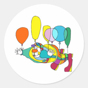 Clownflug mit Ballon Runder Aufkleber
