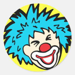 Clowngesicht mit blauem Haarlächelnaufkleber Runder Aufkleber