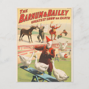 Clowns mit auftretenden Gänsen, Hähnen und Esel. Postkarte
