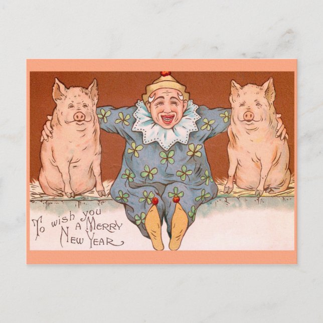 Clowns, Schweine und viel Glück Postkarte (Vorderseite)