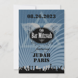 Club Bar Mitzvah Navy Blue Invitation Judah