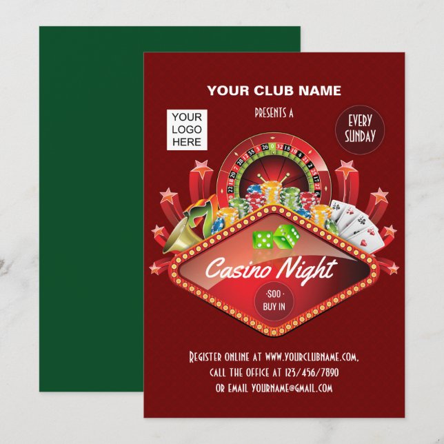 Club Casino Night Party personalisierte Einladung (Vorne/Hinten)