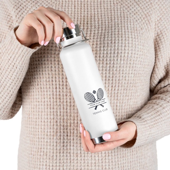 Club Name Navy Blue Logo Tennisteam hinzufügen Trinkflasche (Tennis Club Custom Vacuum Water Bottle Swag)