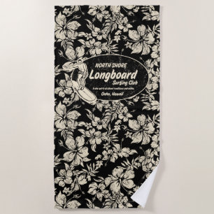 Club Surfing Longboard Logo Hibisken Aloha - Black Strandtuch