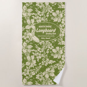 Club Surfing Longboard Logo Hibisken Aloha - Green Strandtuch