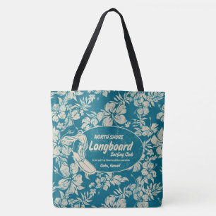 Club Surfing Longboard Logo und Hibiskus-Strandtas Tasche