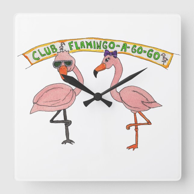 Clubhotel Flamingo Quadratische Wanduhr (Vorderseite)