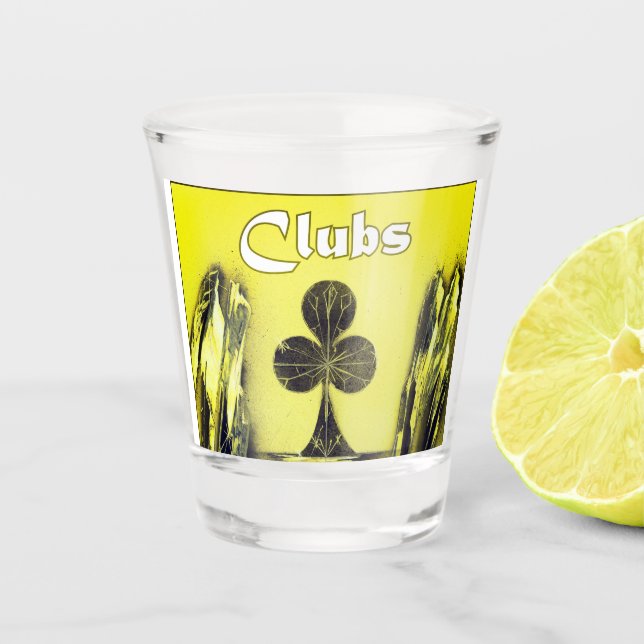 Clubs Poker Kartenspielen Anzug auf Gelb Schnapsglas (Vorderseite)
