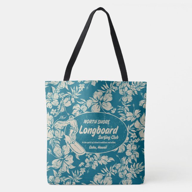 Clubsurfing Longboard Logo und Hibiskus Beach Bag Tasche (Vorderseite)