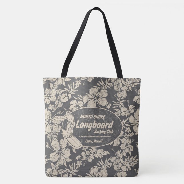 Clubsurfing Longboard Logo und Hibiskus Beach Bag Tasche (Vorderseite)