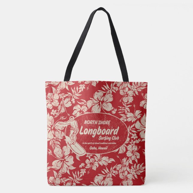 Clubsurfing Longboard Logo und Hibiskus Beach Bag Tasche (Vorderseite)