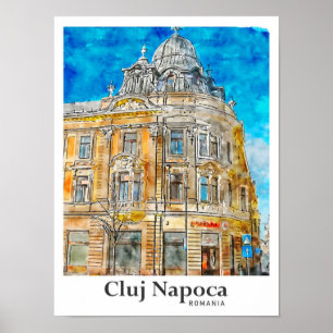 Cluj Napoca Rumänien Reise Wasserfarbe Handgezeich Poster
