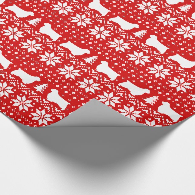 Clumber Spaniel Hund Silhouetten Weihnachtsfeierta Geschenkpapier (Ecke)