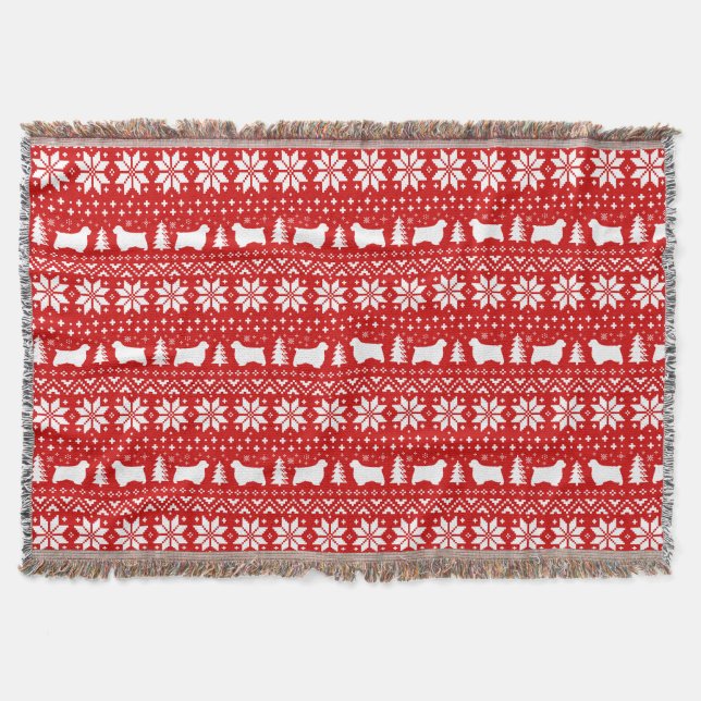 Clumber Spaniel Hund Silhouetten Weihnachtsmuster Decke (Vorderseite)