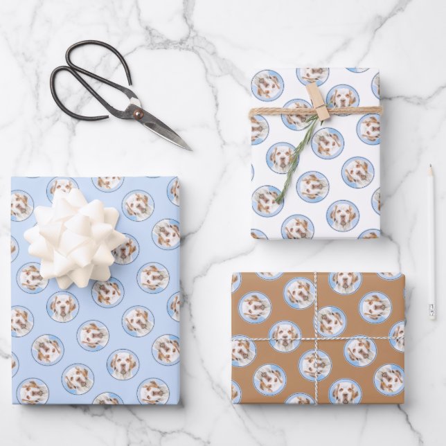 Clumber Spaniel Malerei Niedlich Original Hunde Ku Geschenkpapier Set (Vorderseite)