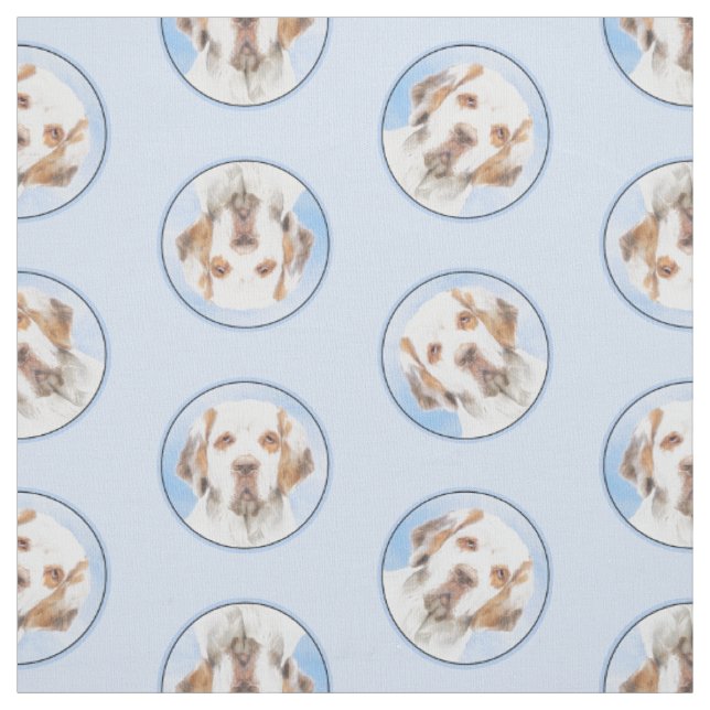 Clumber Spaniel Malerei Niedlich Original Hunde Ku Stoff (Muster)