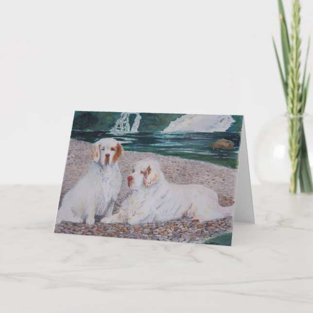 Clumber Spaniel - Pebble- Beachgruß-Karte Karte (Vorderseite)