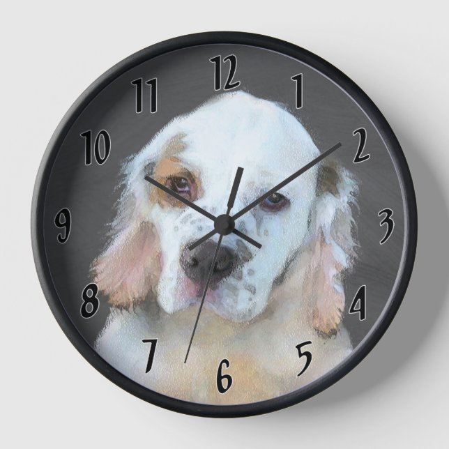 Clumber Spaniel Puppy Painting - Original Dog Art Uhr (Vorderseite)