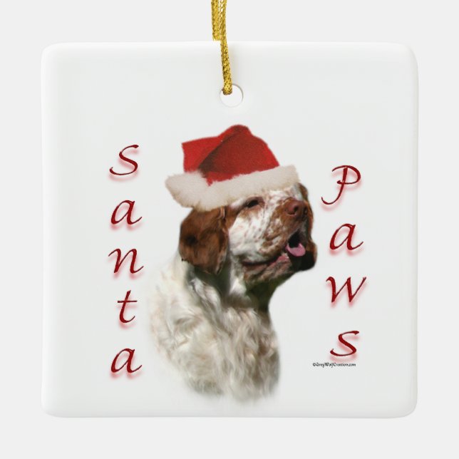 Clumber Spaniel Santa Paws Keramikornament (Vorderseite)