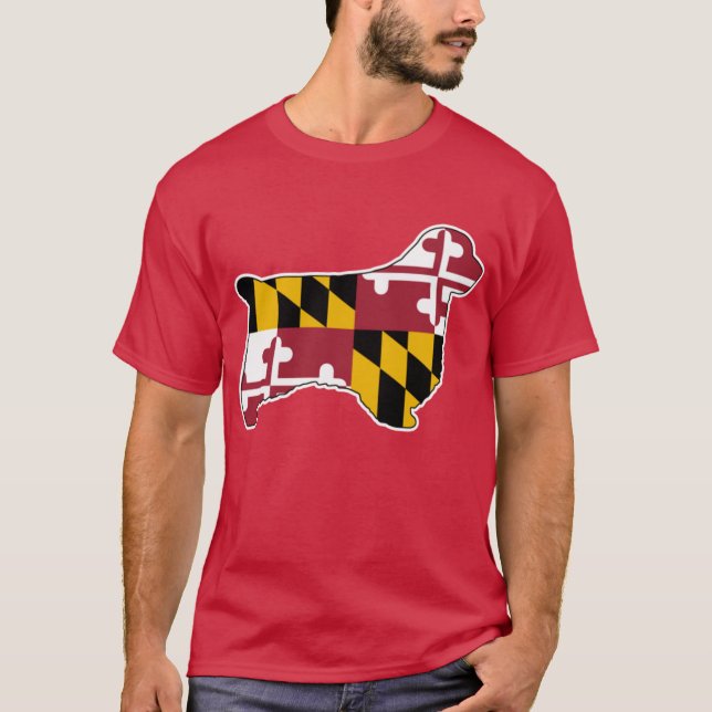 Clumber Spaniel Silhouette mit Maryland Staat Fla T-Shirt (Vorderseite)