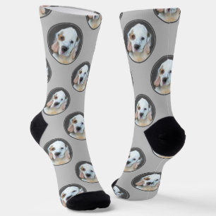 Clumber Spaniel Welpenmalerei Originale Hunde-Kuns Socken