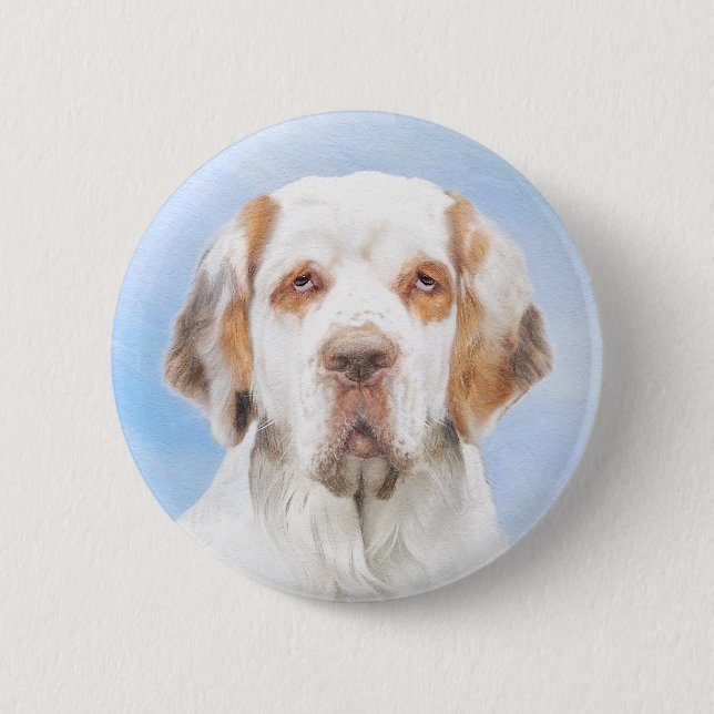 Clumber Spanischmalerei - Niedliche Original Dog A Button (Vorderseite)