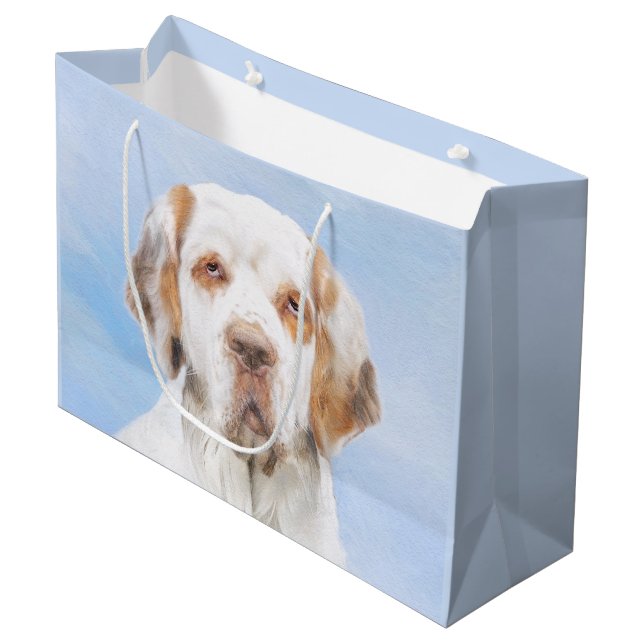 Clumber Spanischmalerei - Niedliche Original Dog A Große Geschenktüte (Vorderseite Schrägansicht)