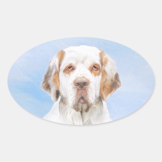 Clumber Spanischmalerei - Niedliche Original Dog A Ovaler Aufkleber (Vorderseite)