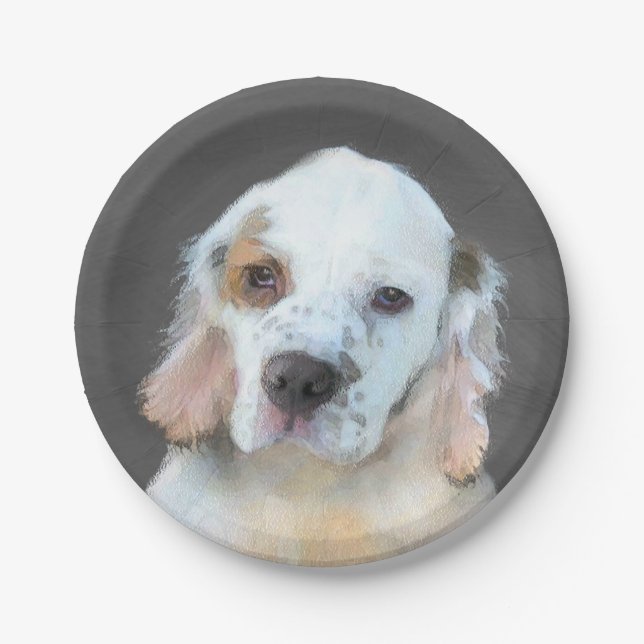 Clumber Spanischmalerei - Niedliche Original Dog A Pappteller (Vorderseite)