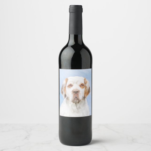 Clumber Spanischmalerei - Niedliche Original Dog A Weinetikett (Vorderseite)