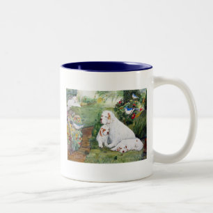 Clumber Welpen im Garten Zweifarbige Tasse