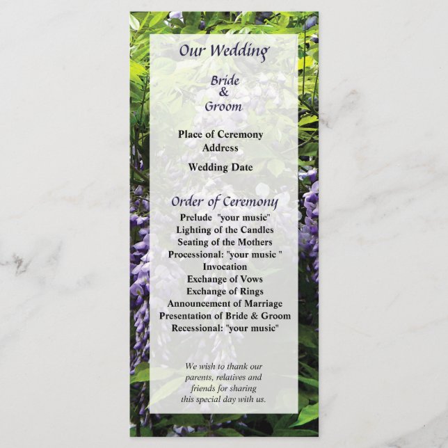 Cluster des Hochzeitsprogramms von Wisteria Programm (Vorderseite)