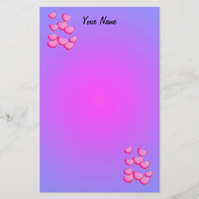 Cluster Hübscher rosa Herzen Lebendig rosa Lila Briefpapier (Vorderseite)