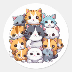 Cluster Niedlicher Katzen Runder Aufkleber