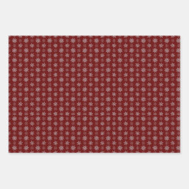 Cluster von Schneeflocken auf Deep Red Geschenkpapier Set