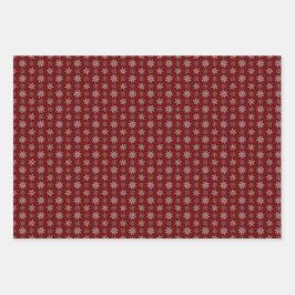 Cluster von Schneeflocken auf Deep Red, Green und Geschenkpapier Set