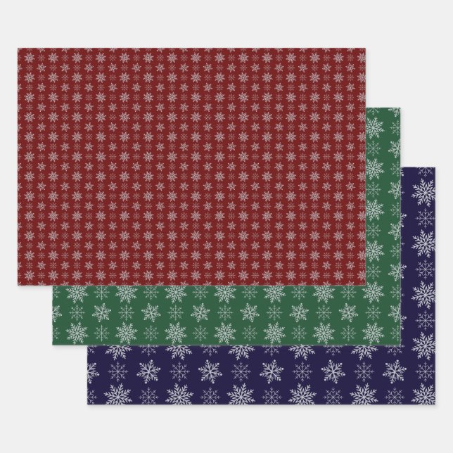 Cluster von Schneeflocken auf Deep Red, Green und  Geschenkpapier Set (Set)