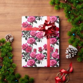 Clustered Red And Pink Roses On A Stark White Geschenkpapier