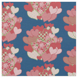 Clusters de Coeurs et Roses Rouges tissu personnal