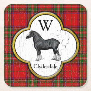 Clydesdale kariertes Monogramm personifizieren Rechteckiger Pappuntersetzer