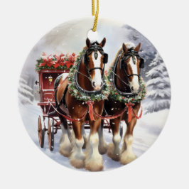 Clydesdale Pferde auf Keramik Weihnachten Keramik Ornament