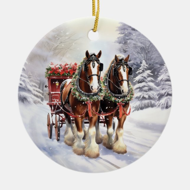 Clydesdale Pferde auf Keramik Weihnachten Keramik Ornament (Vorne)