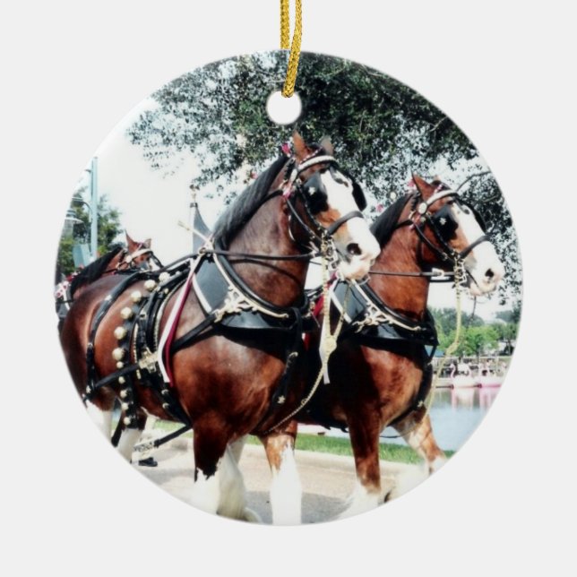 Clydesdale Pferde Keramik Ornament (Vorne)