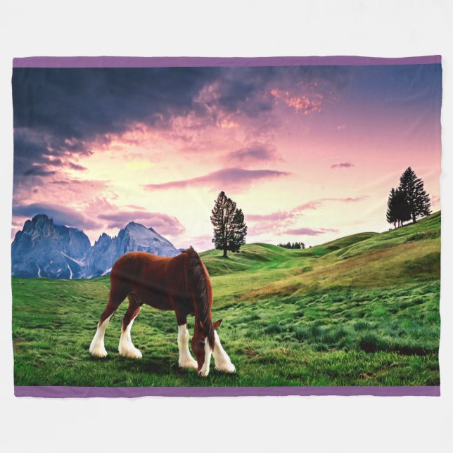 Clydesdale Sonnenuntergang Fleecedecke (Vorderseite (Horizontal))