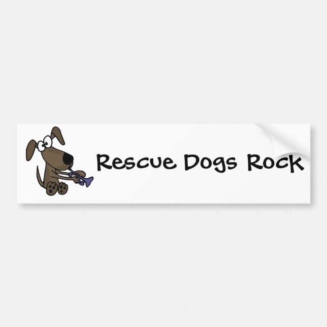 CM, lustiger Welpen-Hund, der Trompete-Cartoon Autoaufkleber (Vorne)