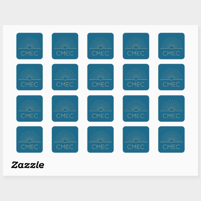 CMEC Stickers - Quadrat, blau mit Pfirsich, 1,5"x1 (Blatt)