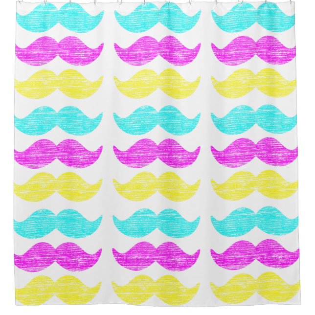 CMY Mustaches (Letterpress style) Big Pattern Duschvorhang (Vorderseite)