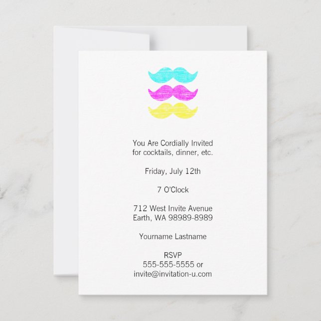 CMY Mustaches (Letterpress style) Einladung (Vorderseite)